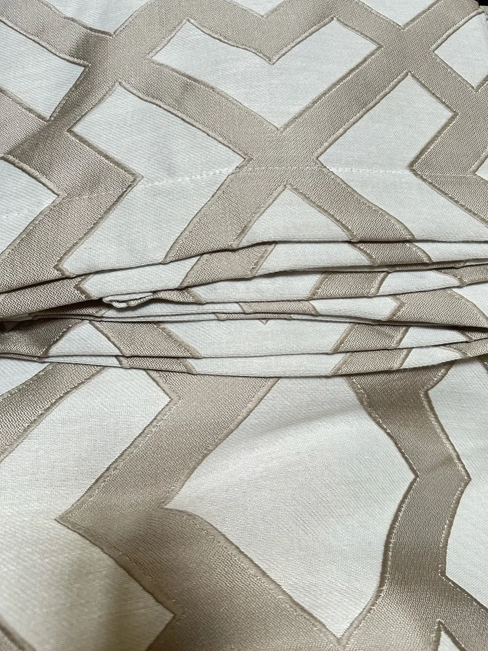 Geometric Luxury Jacquard Linen Curtain Panels Set of 2 Taupe Grey NWT